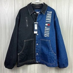 Tommy Hilifiger Tommy jeans  split wash Denim coat jacket Medium blue black jeans two tone [color : blue ] size m